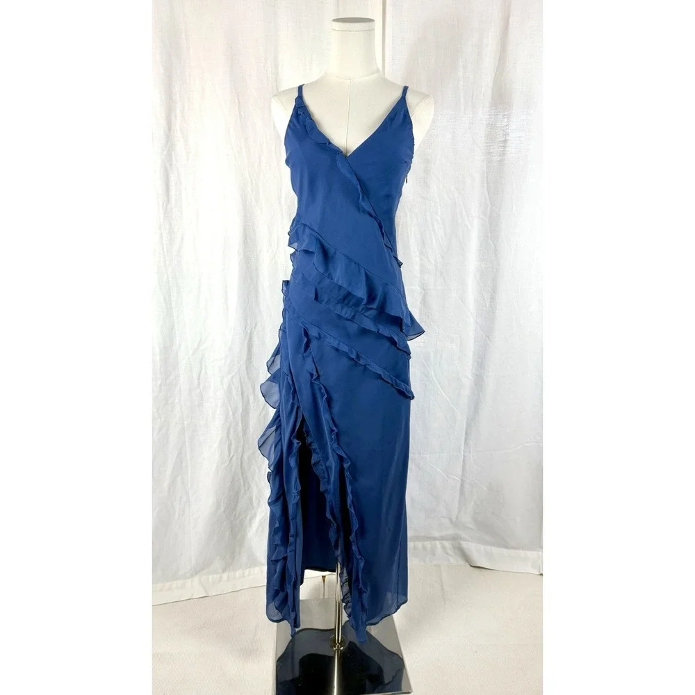 Abercrombie And Fitch Silk Maxi Dress Ruffles Blue NWT Sz S Fairy Boho Coquette